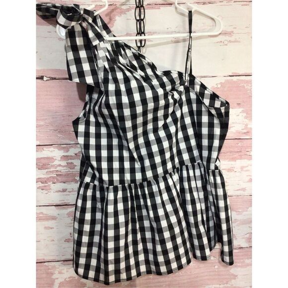 NWT Who What Wear Size Medium One Shoulder Top Checked Black & White - Picture 9 of 16